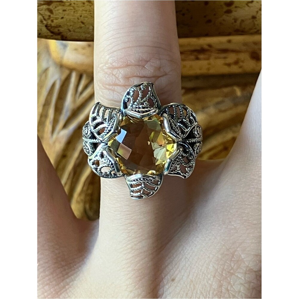 Brazilian Citrine Sterling Silver Cocktail Ring Size 7
